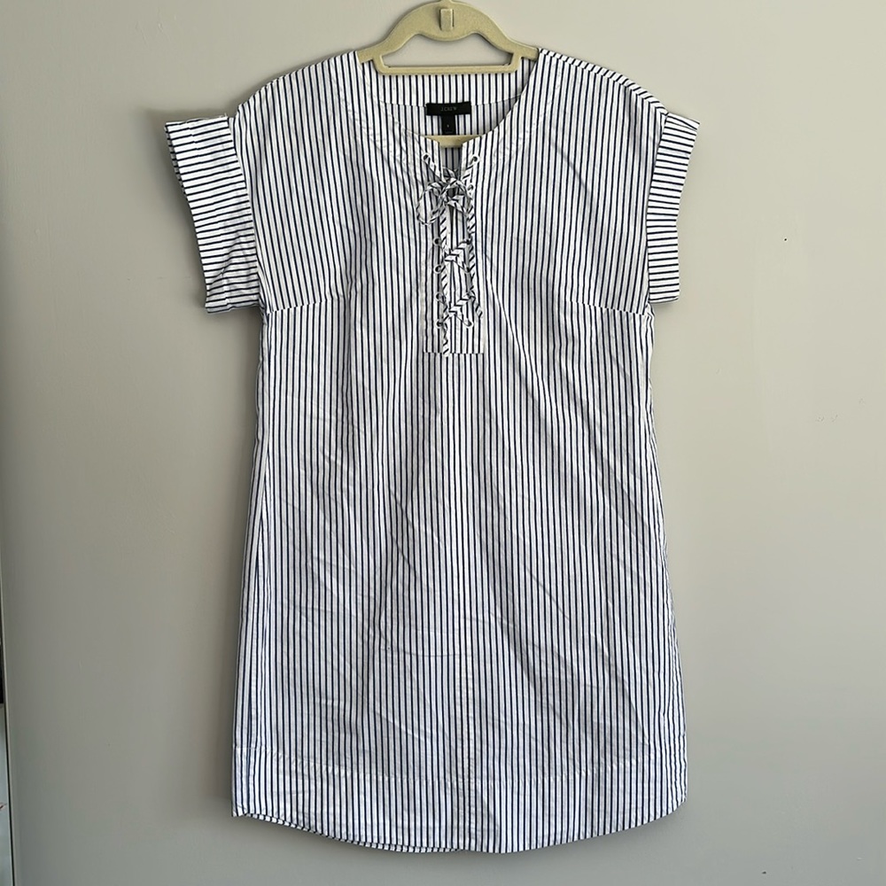 J.CREW Lace Up, Blue Striped Shirt-Dress, Size S - Picture 2 of 7